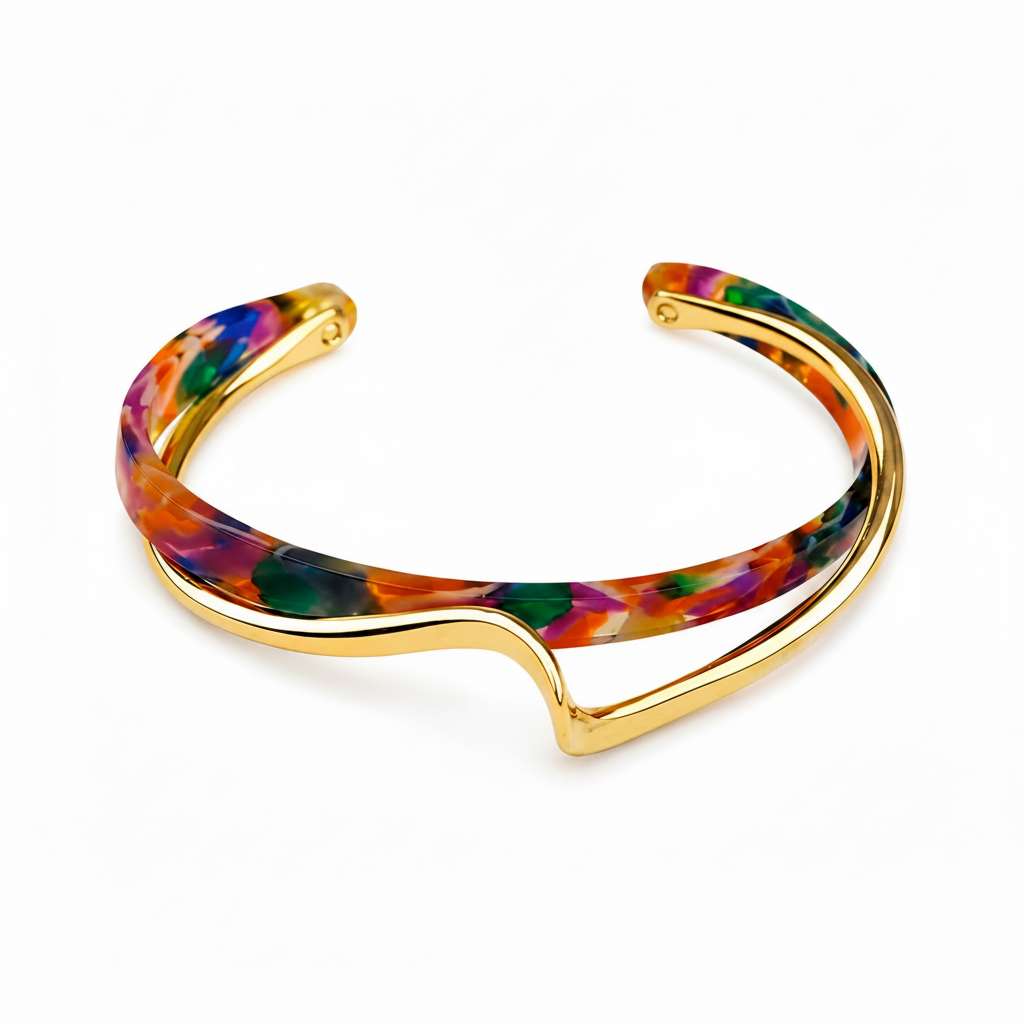 Wavy Resin Double Layer Open Bracelet