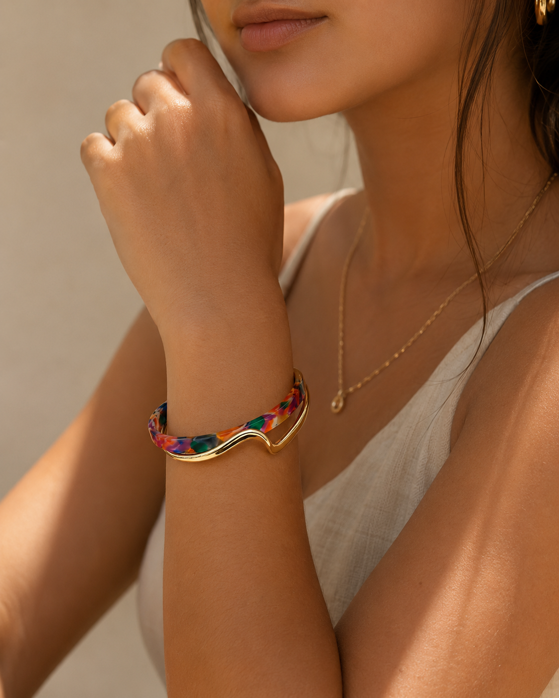 Wavy Resin Double Layer Open Bracelet
