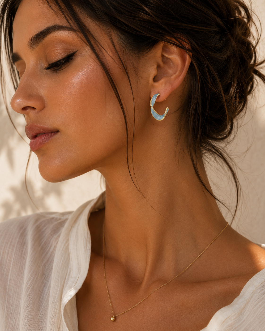 Blue Enamel Twisted C-Shaped Stud Earrings