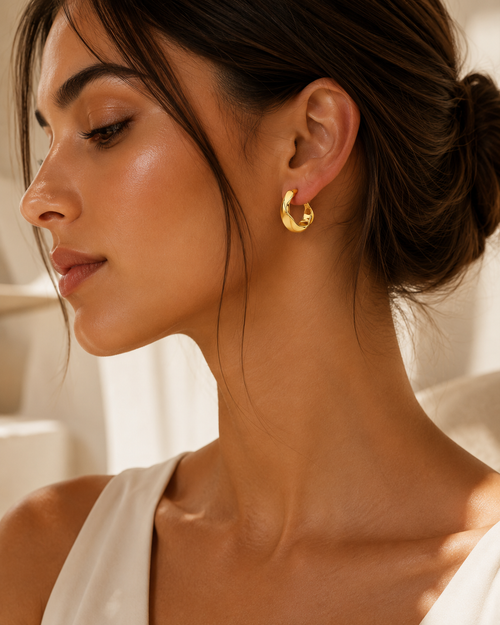 18K Gold-Plated Twisted Hoop Earrings