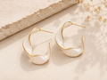 Enamel White Twisted C-Shaped Earrings