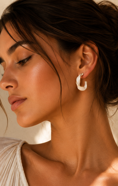 Enamel White Twisted C-Shaped Earrings